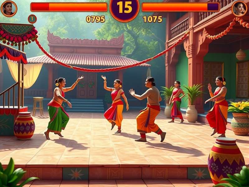 Lavani Legends Land Gameplay Screenshot showing competitive dance battles in a vibrant Maharashtra village setting with traditional Lavani dancers and regional musical accompaniment
